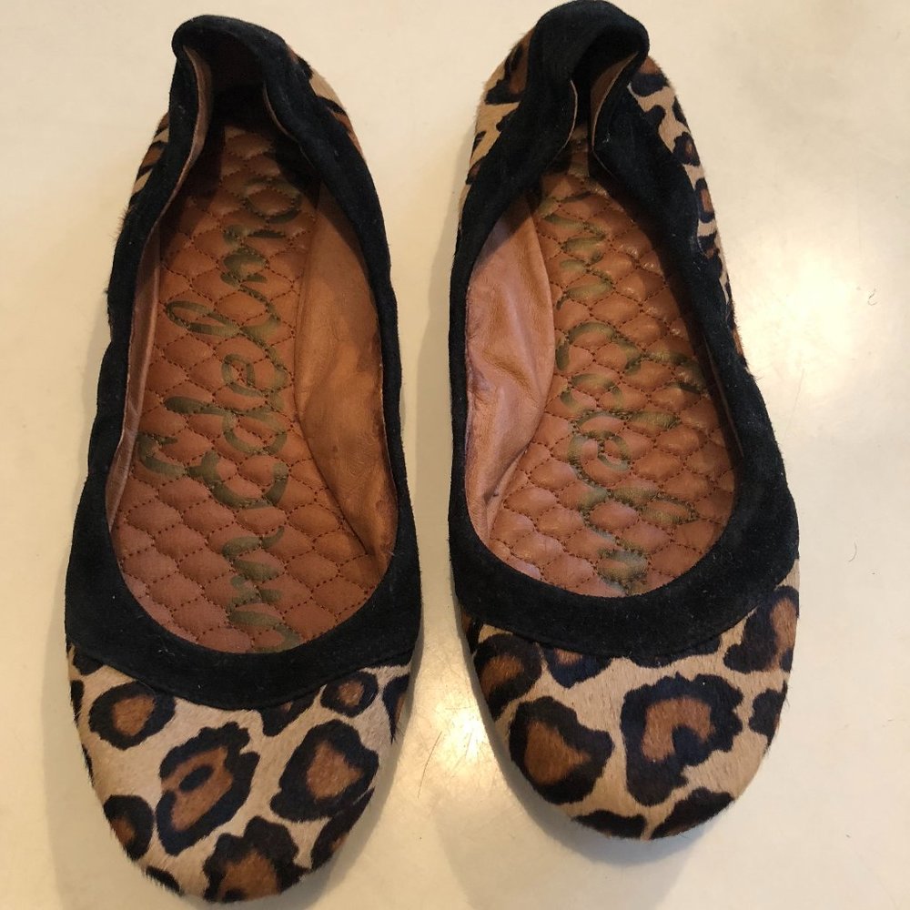 vintage SAM EDELMAN Leopard  Hair On Ballet Flats with Black Suede Trim